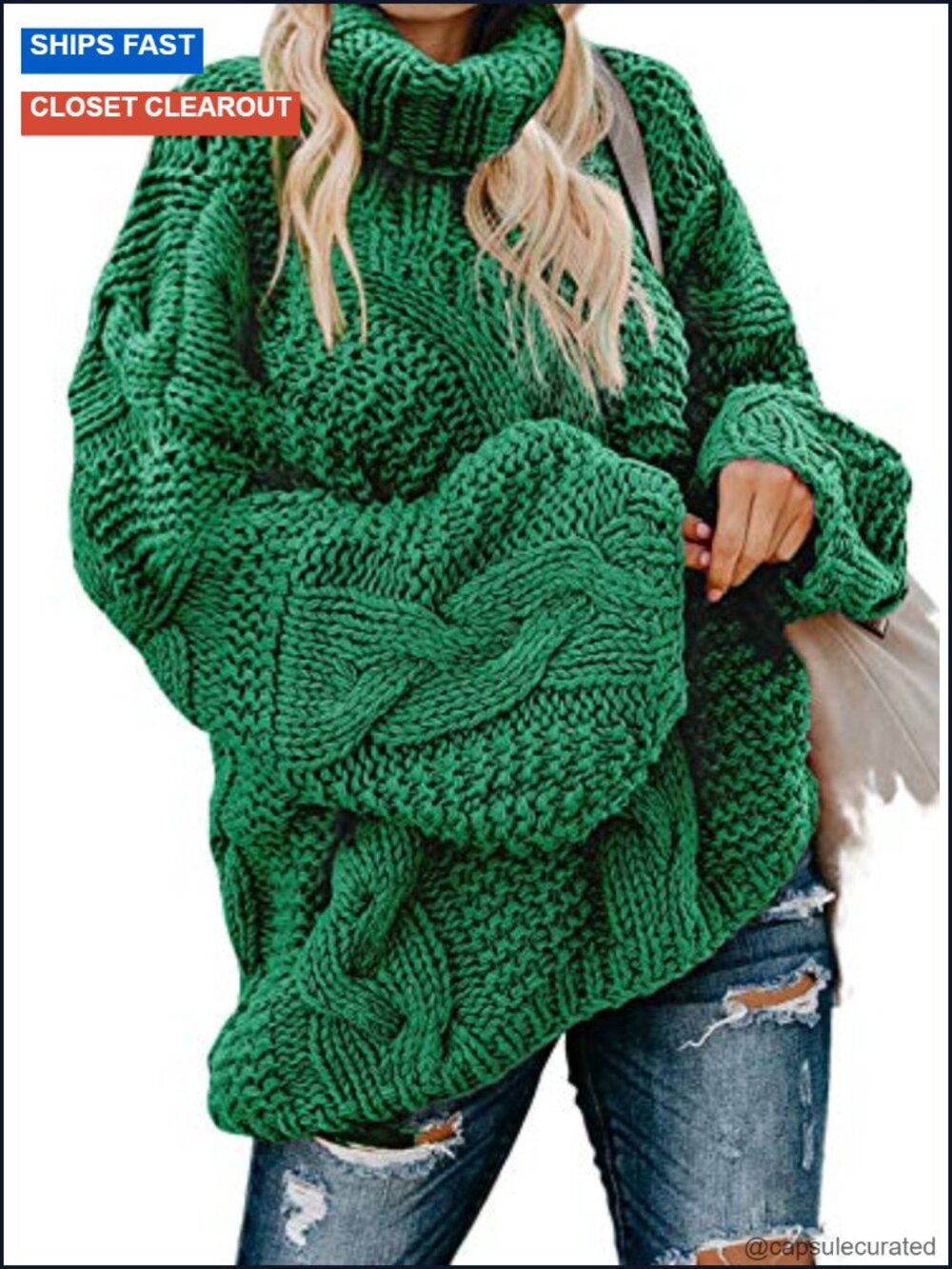 Women's Chunky Cable Knit Turtleneck Pullover Sweater Cozy Oversized Long